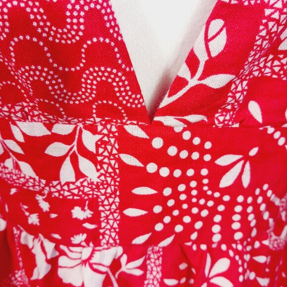 House of Harlow 1960, Small, Mini Sundress, Red/White, Tie Shoulders, Linen Blen - Picture 12 of 16